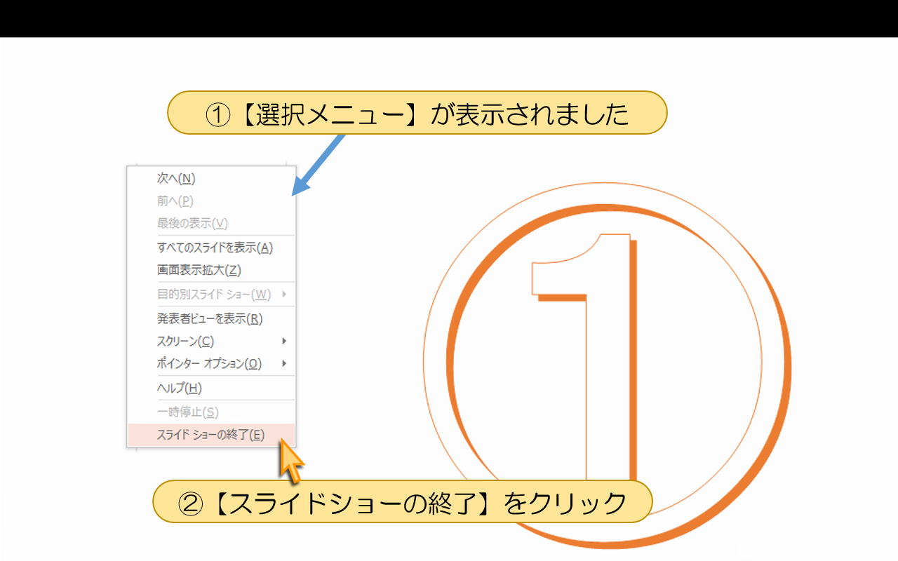 【スライドショーの終了】をクリック