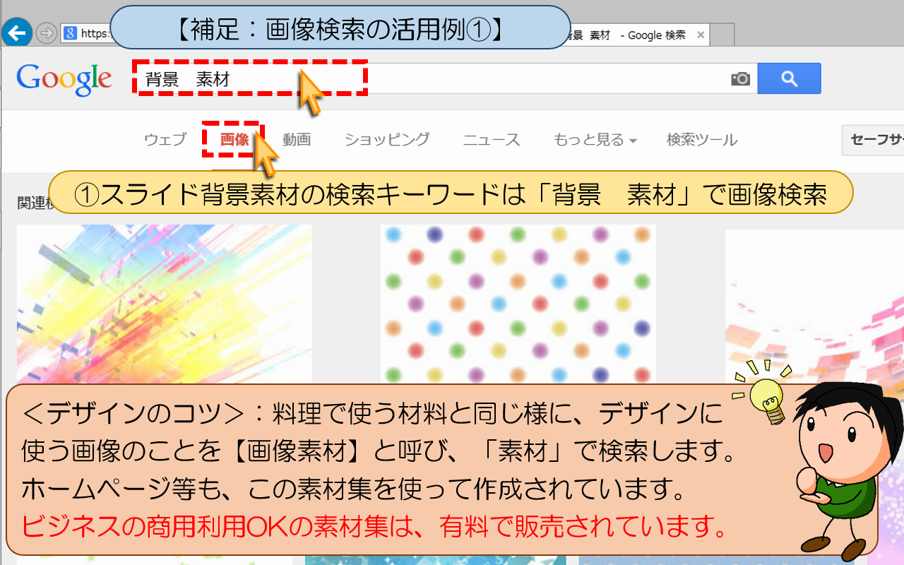 図解powerpoint 3 6 フリー画像素材の探し方のコツ