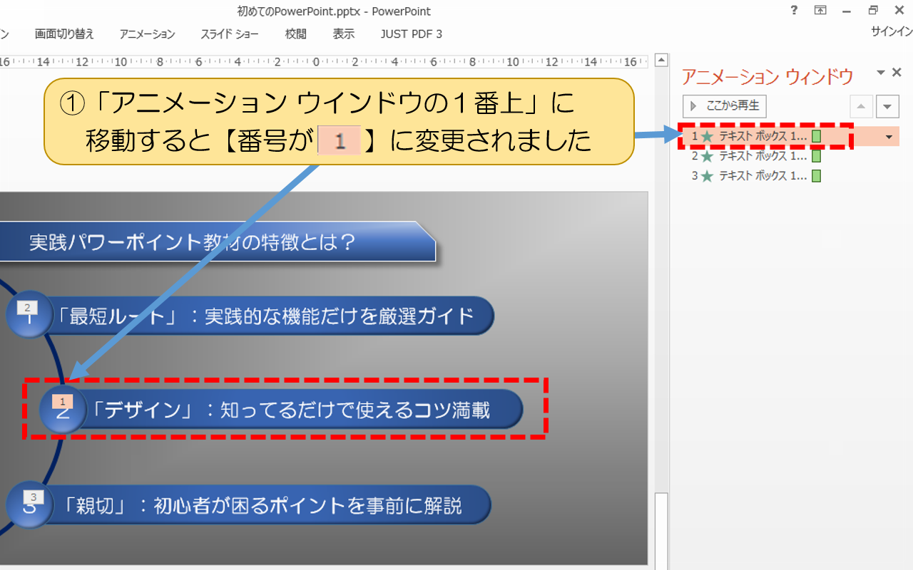 図解powerpoint 4 3 アニメーション順番の変更